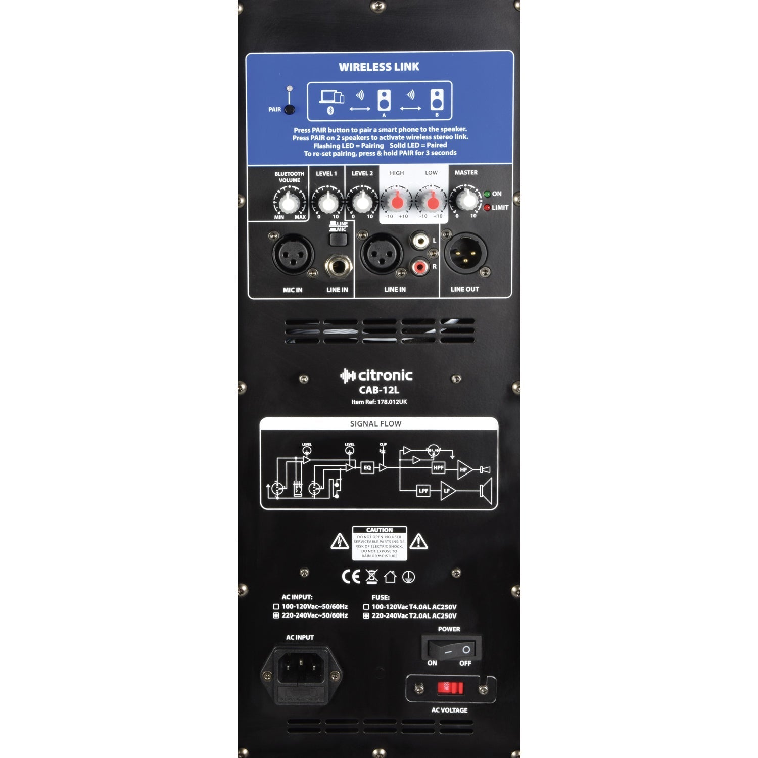 Citronic 15L Pack 15" Inch Bluetooth Stereo Linkable PA Powerful Loud Active Digital AMP Mixer Speakers With Stands