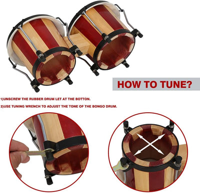 Bongo Drums Natural Hide & Timber Tuneable Double 6.5 & 7.5 Inch
