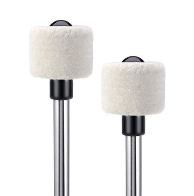 Pack of 2 Bass Drum Mallet Felt Head Percussion Mallets Timpani Sticks with Stainless Steel Handle, Beige White