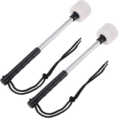 Pack of 2 Bass Drum Mallet Felt Head Percussion Mallets Timpani Sticks with Stainless Steel Handle, Beige White