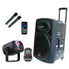 15″ Inch Portable Speaker Laser Light Party Set W/ Battery Bluetooth Sound System 2 Mics Disco Light