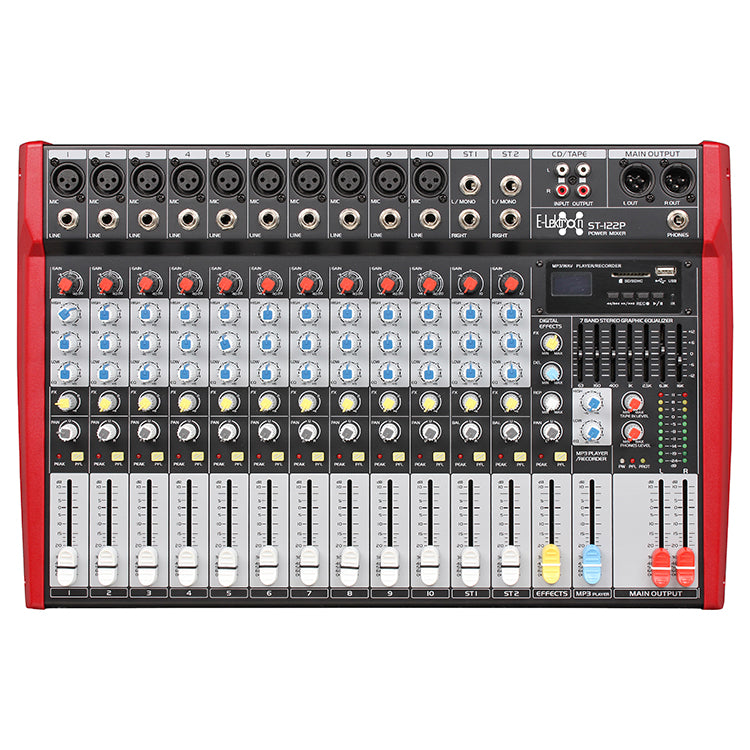 ST-122P 12-Channel 800w Powered Audio Mixer USB SD 7-Band EQ Mono MP3 Digital Effects Dj Console