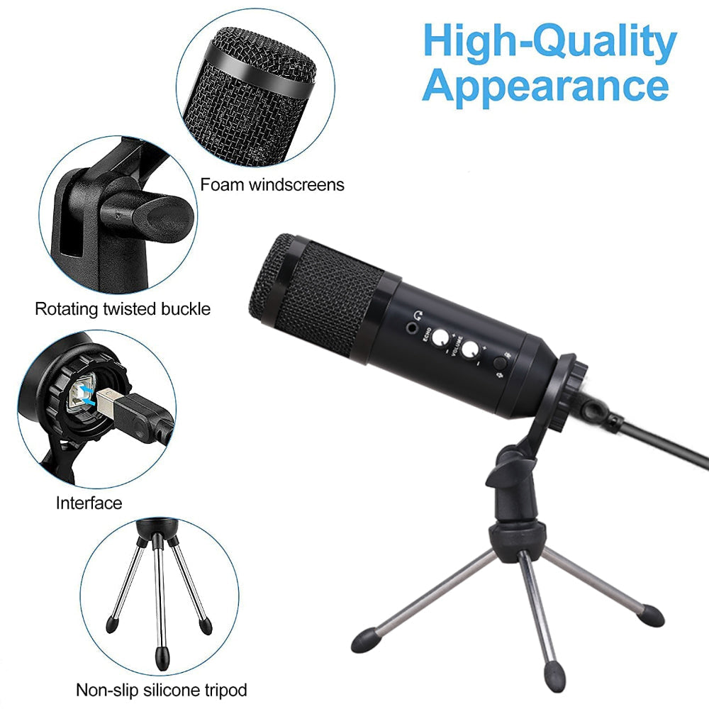 E-Lektron Usb Condenser Mic Recording Pc Plug & Play Studio Microphone for Mac Windows Gaming Podcast Online Chatting Streaming