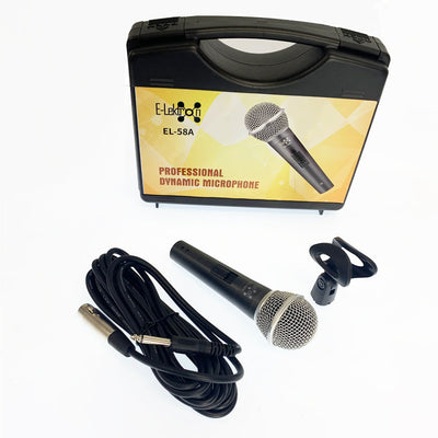 E-Lektron El-58a Vocal Dynamic Microphone with Xlr Cable Metal Handheld Compatible with Speaker Amp Mixer for Karaoke Singing Speech Wedding Stage