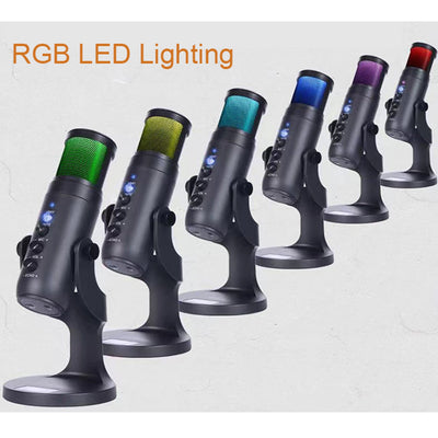 RGB Color Metal Condenser Microphone for Gaming Live Chat Sing Streaming on Pc Laptop with Usb Type-C Headphone Jack