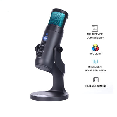 RGB Color Metal Condenser Microphone for Gaming Live Chat Sing Streaming on Pc Laptop with Usb Type-C Headphone Jack