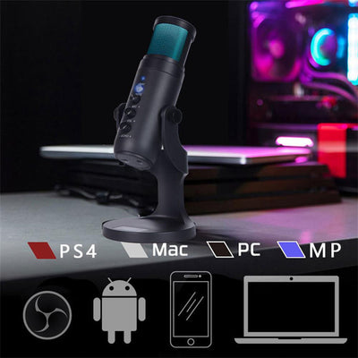 RGB Color Metal Condenser Microphone for Gaming Live Chat Sing Streaming on Pc Laptop with Usb Type-C Headphone Jack