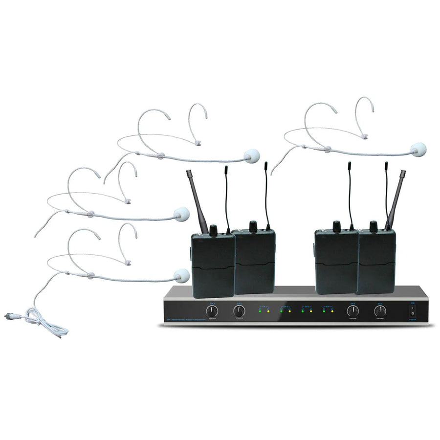 E-Lektron IU-4011H Digital UHF 4 x Headset Microphones System AUS Stand Frequency Set