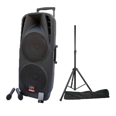 Dual 10" Inch Portable Speaker Set 600w Mobile PA Sound System Battery Bluetooth + 2 UHF Microphone + Stand