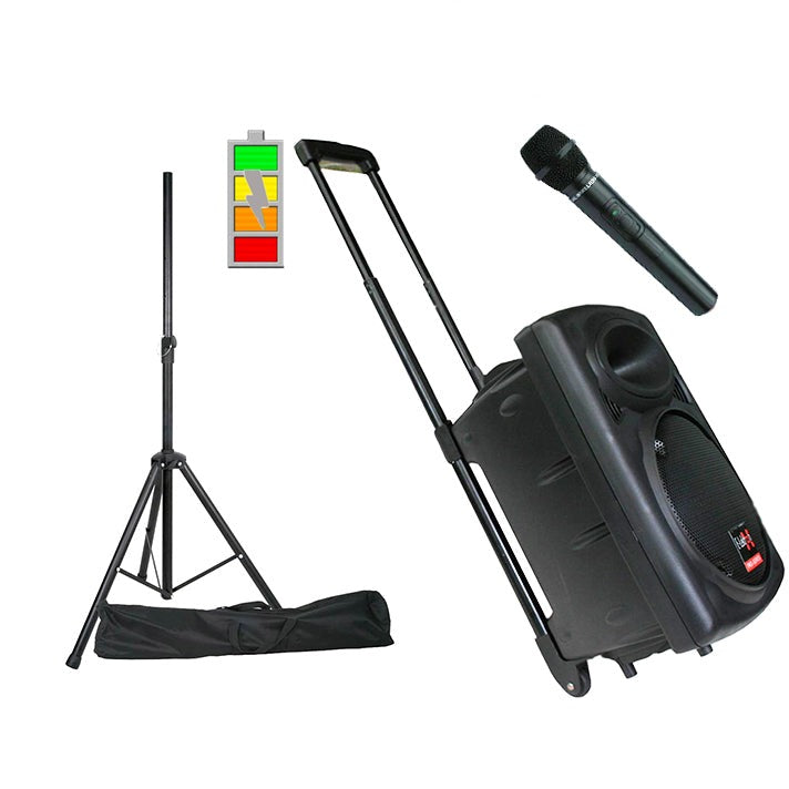 10″ Inch Bluetooth Portable Speaker Set 500w Mobile PA Sound System Battery + 1 Wireless Microphone + Stand
