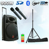 15″ Inch Portable Bluetooth Speaker 900w Mobile PA Sound System Battery Bluetooth + 2 Wireless Microphones