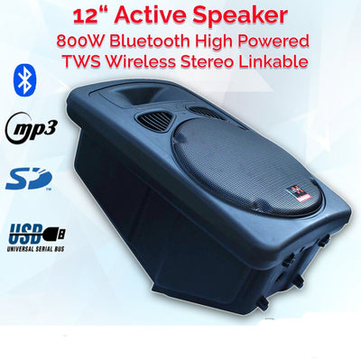 1600w 2x 12" Inch Karaoke Set Powered Bluetooth TWS Speakers + 2 UHF Mics + Stands