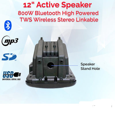 2800w Speaker Sound System - 2x 12" Active PA Speakers + 2x 15" Active Subwoofers + UHF Wireless Mics + Poles