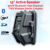 2x15" Inch Karaoke Set 1800w Powered Bluetooth TWS Speakers + 2 Tuneable UHF Wireless Microphones + Stands