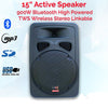 2400w Bluetooth Vocal Sound System - 2x 15" Active Speakers + 1x 15" Active Subwoofer + Wireless Mics + Stands