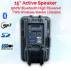 15" Inch 900w Powered Bluetooth Speaker Digital Stereo Sound System USB/SD & Linkable Active Speaker with RCA Cable