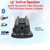 2x 15" Inch 1800w Bluetooth Portable Sound System + Active Speaker Battery Operate USB Record 2 Microphones