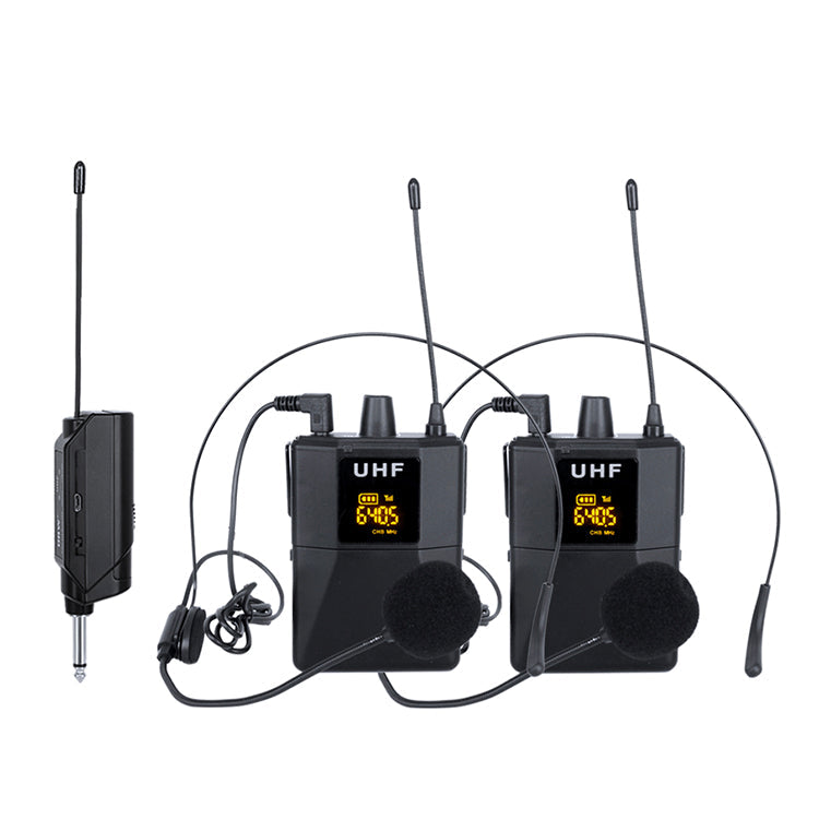 Wireless UHF 20 Channels Tunable Universal microphone set with 2 bodypack Lavalier microphones With Mini Plug Receiver
