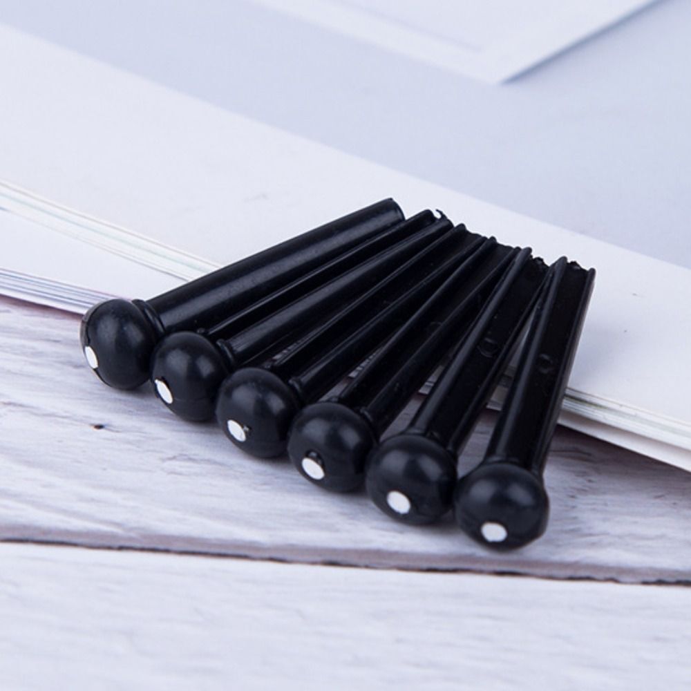 6 X Guitar Bridge Pins Plastic String End Peg Acoustic Guitar Ivoryguitar Black Colour