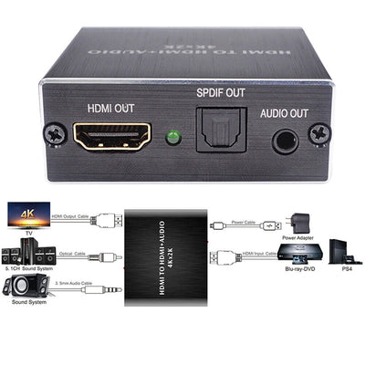 HDMI Stereo Audio Extractor Converter 4K * 2K HDMI to HDMI + Optical SPDIF 3.5mm