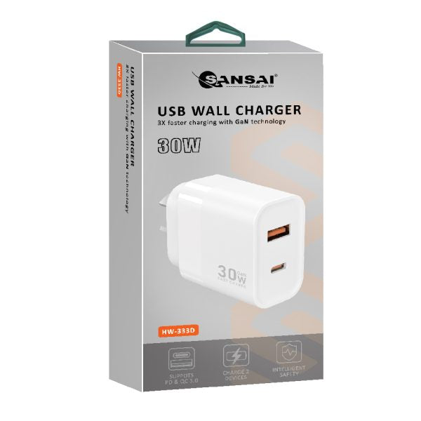 Sansai USB A+C WALL Charger- 30W HW-333D