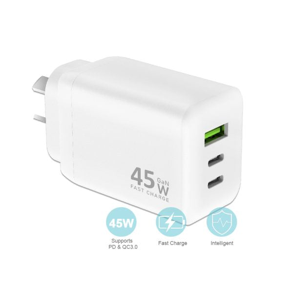 Sansai USB A+C+C WALL Charger- 45W HW-344E