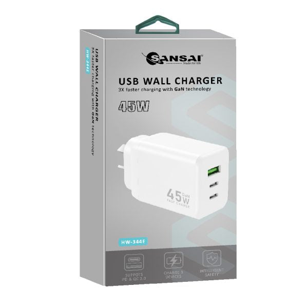 Sansai USB A+C+C WALL Charger- 45W HW-344E