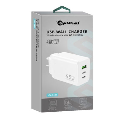 Sansai USB A+C+C WALL Charger- 45W HW-344E
