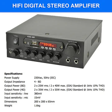 HiFi Digital Stereo Amplifier Bluetooth USB SD FM Class D 200W 2 x Mic