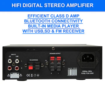 HiFi Digital Stereo Amplifier Bluetooth USB SD FM Class D 200W 2 x Mic