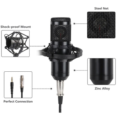 Podcast Usb Condenser Microphone with Pop Filter Stand and Sound Card
