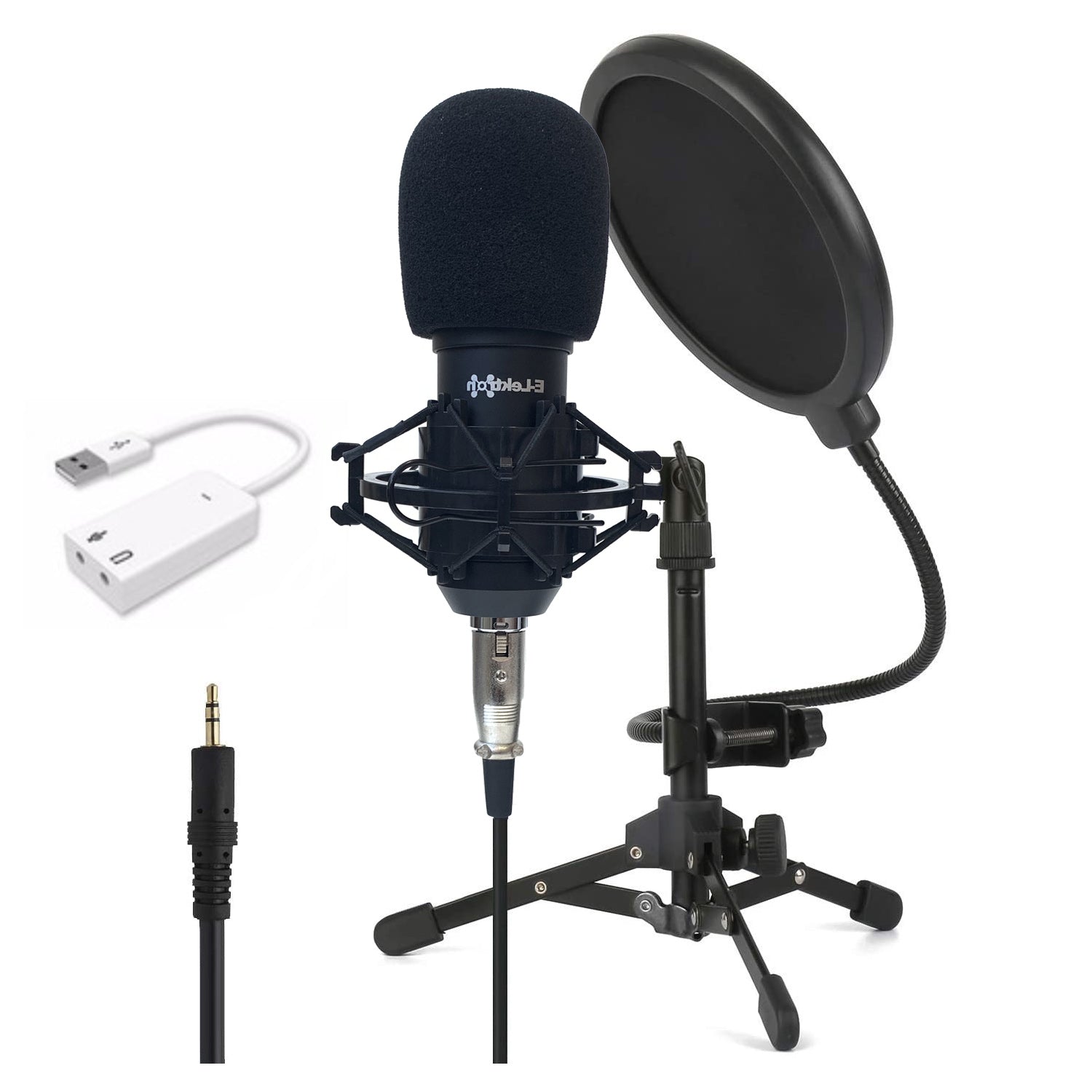 Podcast Usb Condenser Microphone with Pop Filter Stand and Sound Card