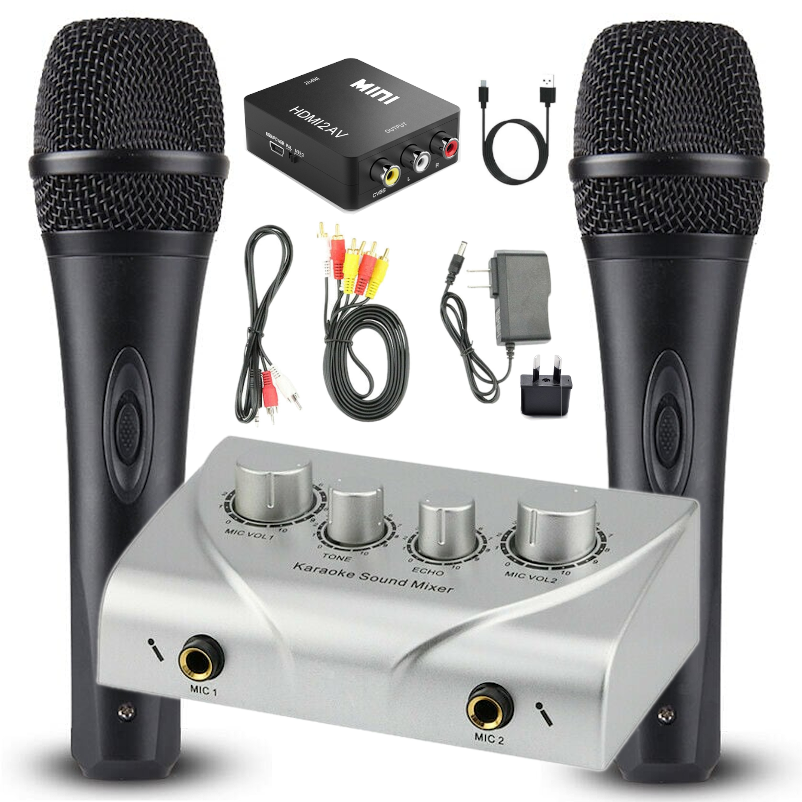 Mixer Mic Sound Bar Package Karaoke System 2 x Microphone Echo