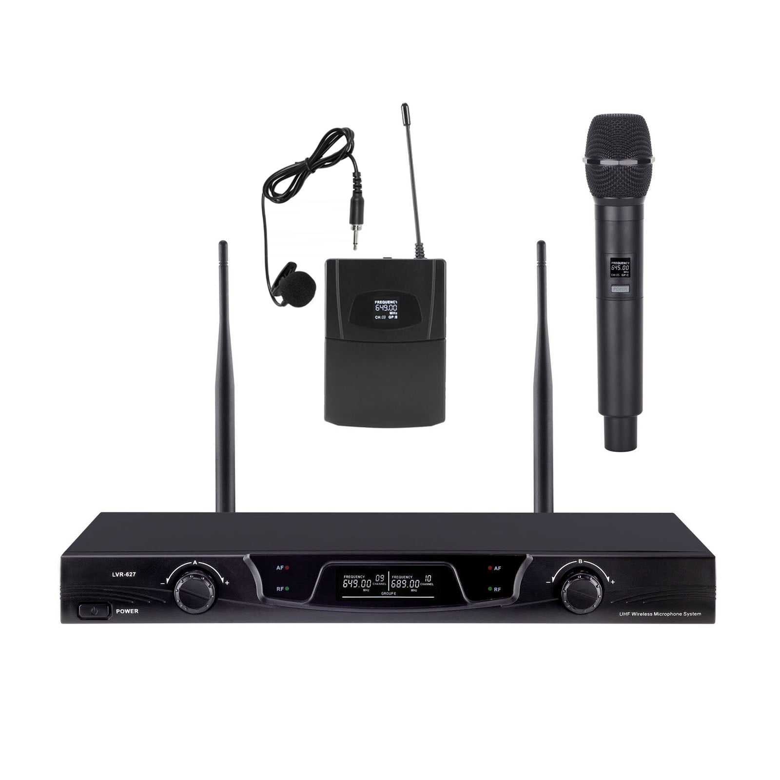 Dual Wireless Microphone System Choose Headset Handheld Lavalier Mic 2x Cordless System