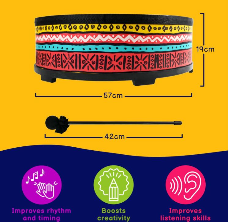 Large 22" Inch Gathering Drum Pre-Tuned Floor Tom with Pair of Beaters Kids Community