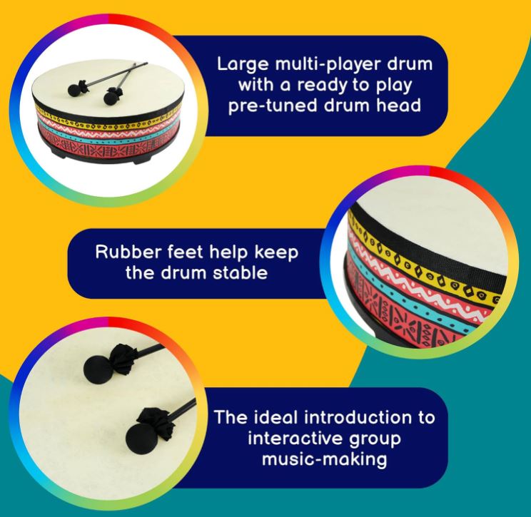 Large 22" Inch Gathering Drum Pre-Tuned Floor Tom with Pair of Beaters Kids Community