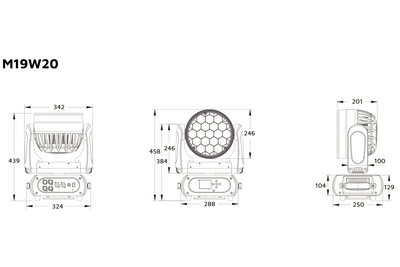 M19W20 - 19x20W RGBALC LED Ring Control Wash Zoom Head