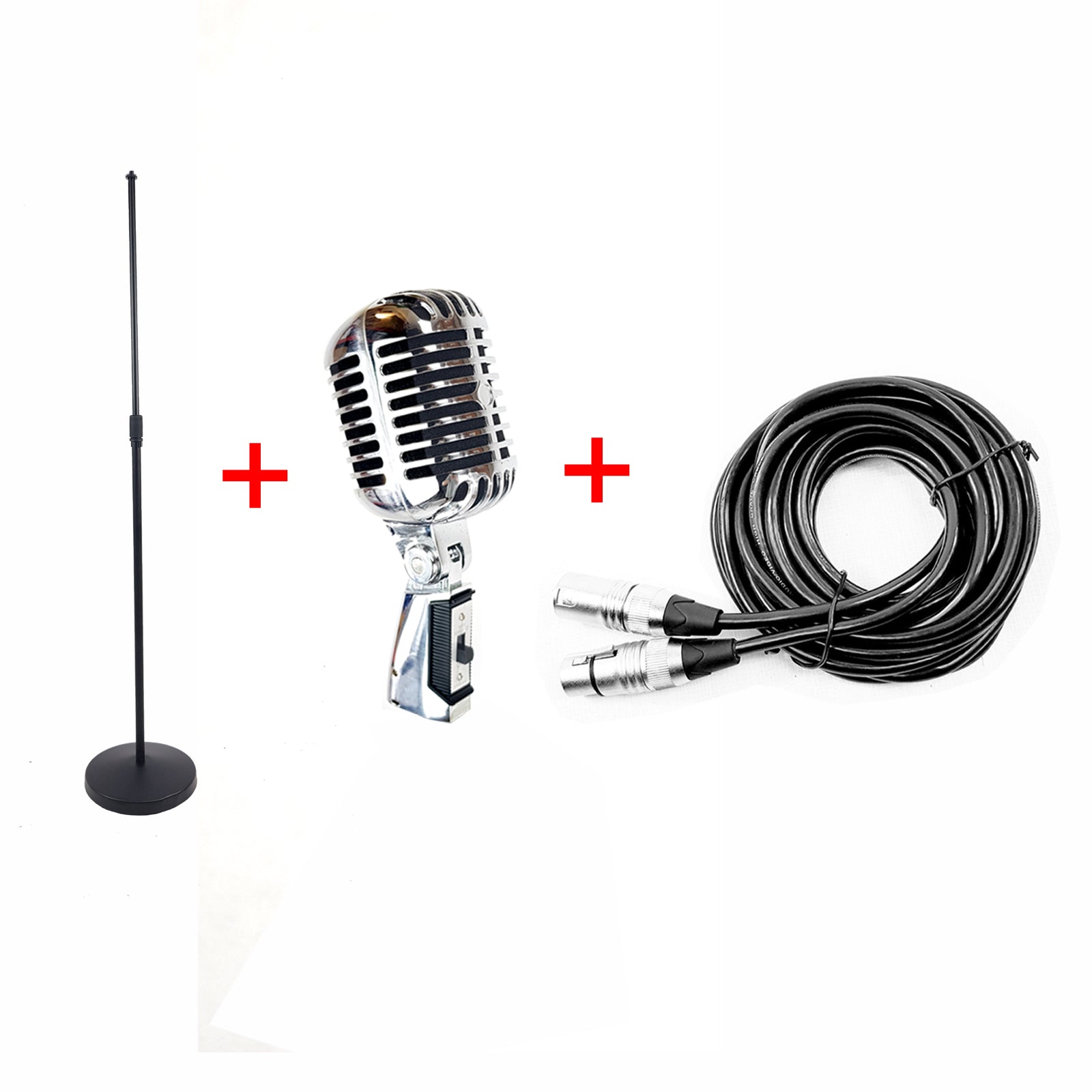 Classic Vintage Dynamic Microphone Pack Includes Mic Stand & Cable Silver, Rose Gold or Gold