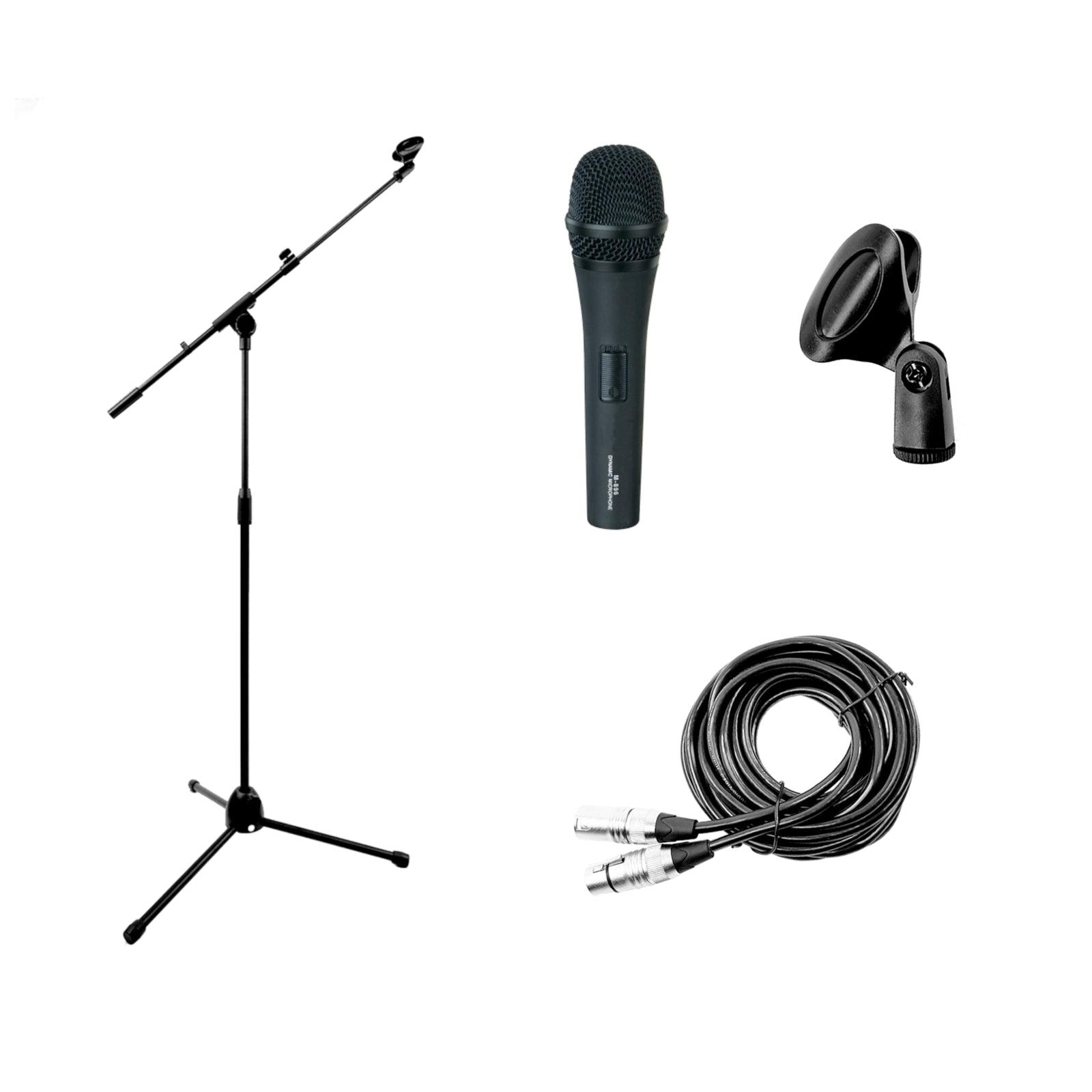 Microphone Package with Mic Stand and Cable for Karaoke DJ Vocal