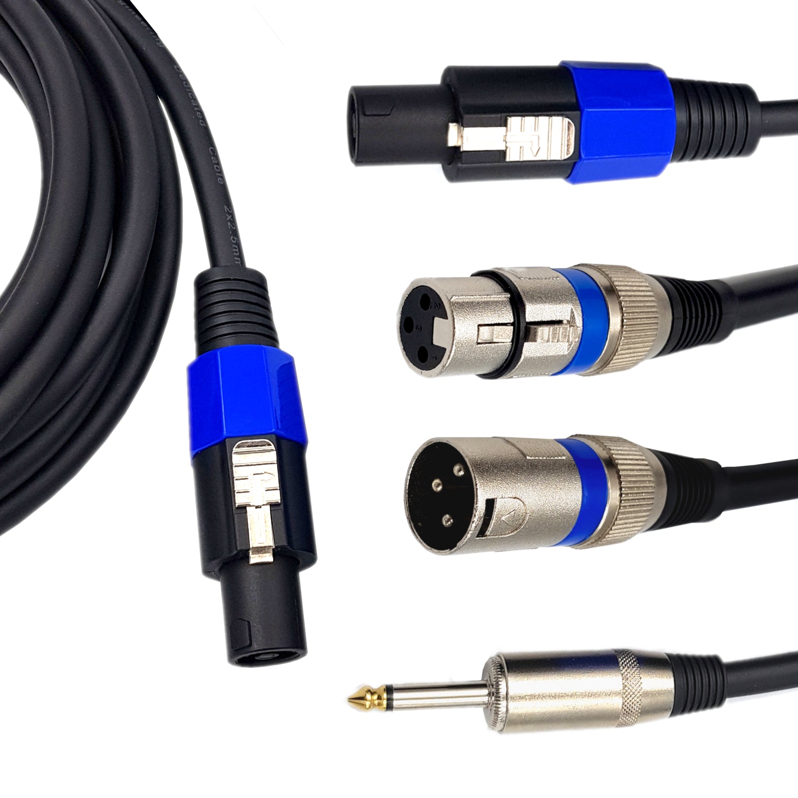 Speakon to Speakon Right Angle or 1/4" or  XLR Female Male Speaker Cable Lead Thick Australian Made 2.5mm 13AWG