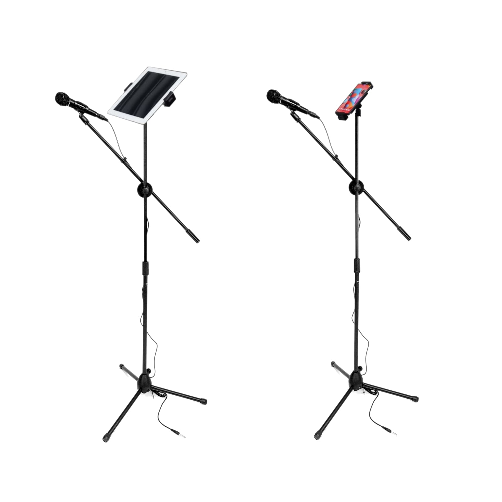 5 in 1 Karaoke Pack - Microphone + Mic Stand + 2 in 1 Tablet/Phone Holder + Clip + Cable Karaoke Combo