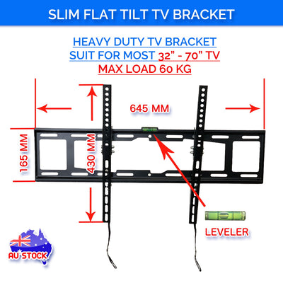 Slim Tilt Flat TV Wall Mount for 32"-70" Led Lcd Plasma TV Monitor Bracket Max Load Capacity Up to 60kg