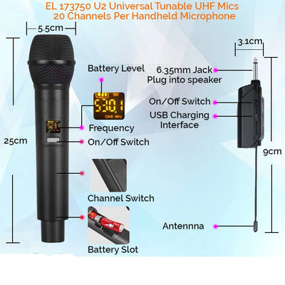 2x15" Inch Karaoke Set 1800w Powered Bluetooth TWS Speakers + 2 Tuneable UHF Wireless Microphones + Stands