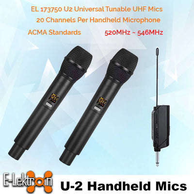2 Wireless Handheld Microphone System Variable 20 UHF Channels  Rechargeable Mini Plug Receiver