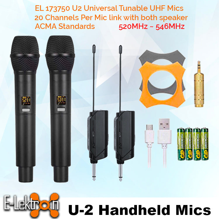 QTX Quest-QUS10 2X10" inch Karaoke Set 1200W Powered Bluetooth TWS Speakers 2 UHF Microphones Stands