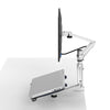 DL Monitor And Laptop Silver Mount 2-in-1 Adjustable Dual Arm Desk Mounts For 17 To 32 Inch LCD Screens Extra Tray Fits 12 To 17 Inch Laptops