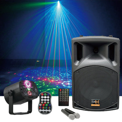 Karaoke System with 12" Bluetooth Speaker 700w + 2x Wireless Mics + Disco Laser Light