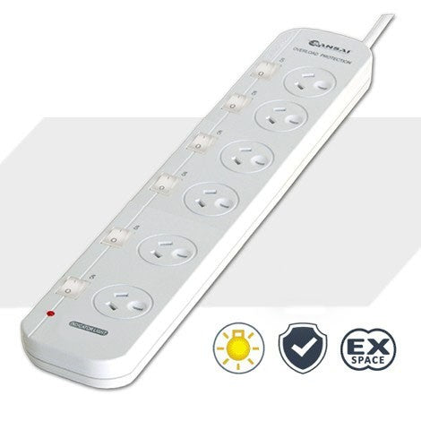 Sansai PAD-056SW 6 Outlet Individually Switched Power board with overload protection