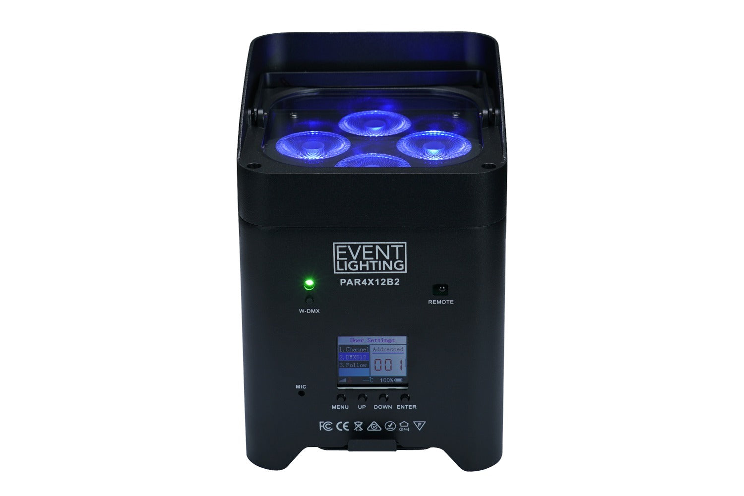 Event Lighting PAR4X12B2 - Battery Uplight Par with 4x12W RGBWAUV LEDs, Wireless DMX & IR Remote