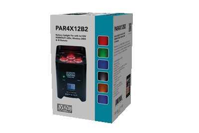 Event Lighting PAR4X12B2 - Battery Uplight Par with 4x12W RGBWAUV LEDs, Wireless DMX & IR Remote